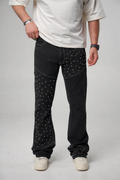 Jeans Flare Strass Cloutés Noir