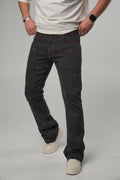Jeans Flare Strass Rouge