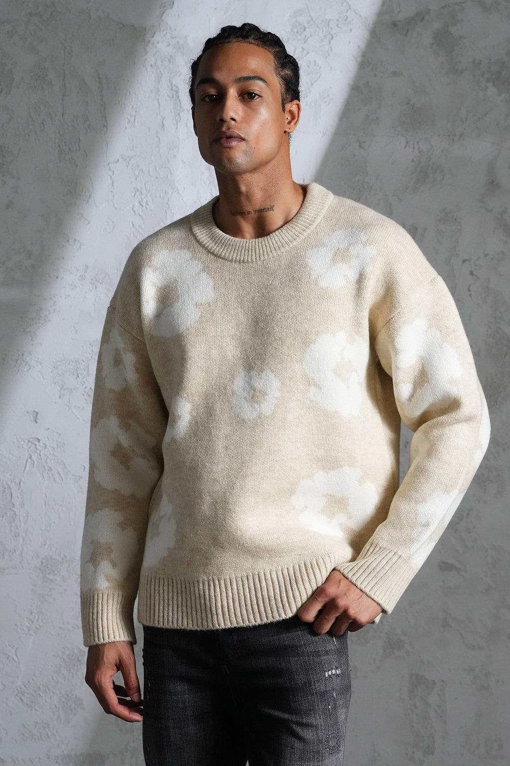 Pull Fleurs Beige