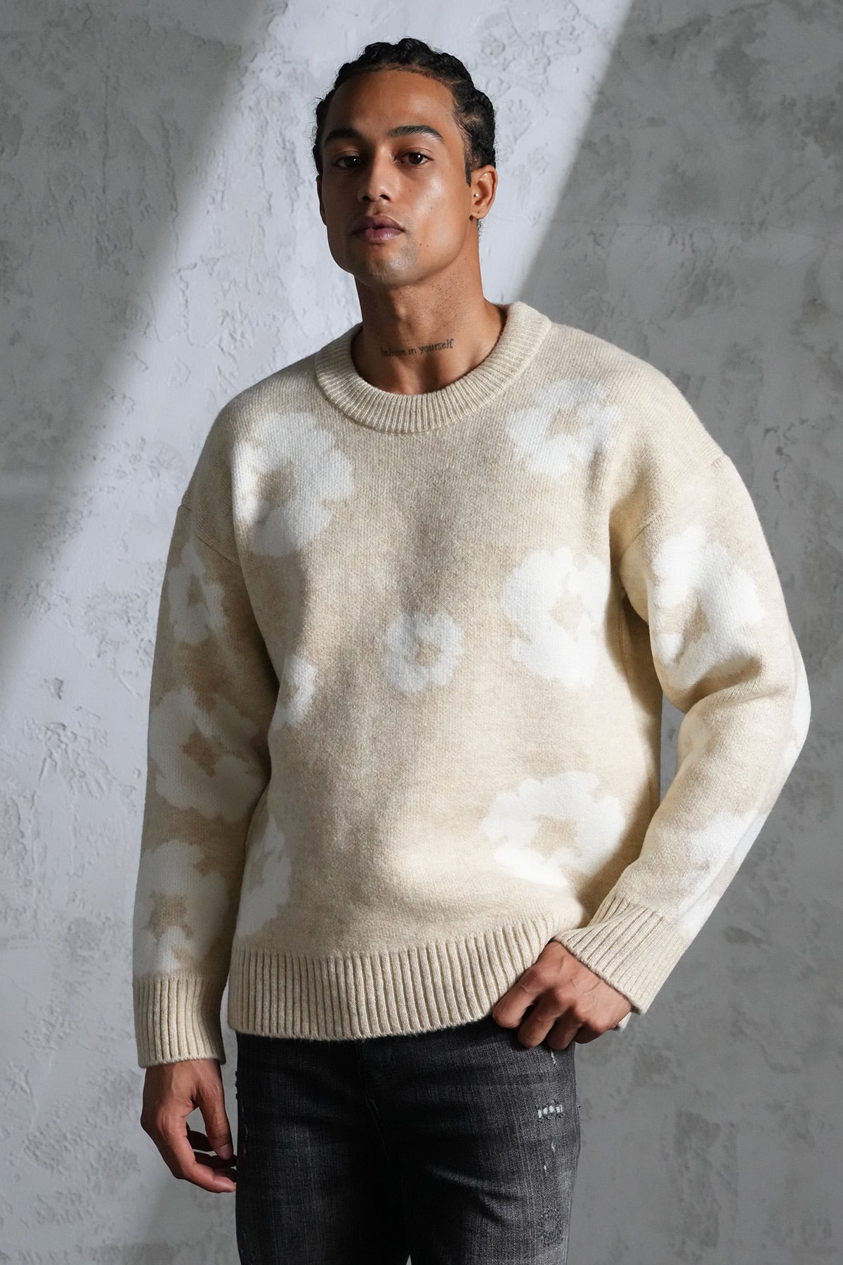 Pull Fleurs Beige