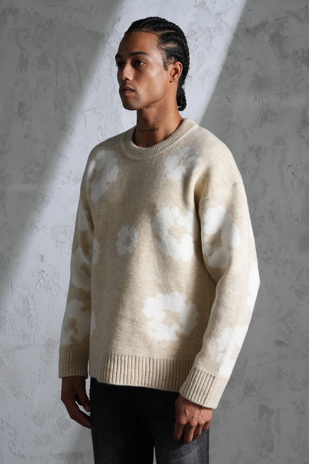 Pull Fleurs Beige