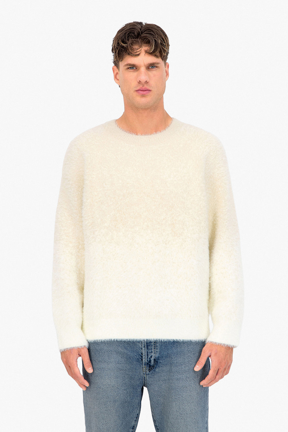 Fluffy Knit Pullover Grey Beige