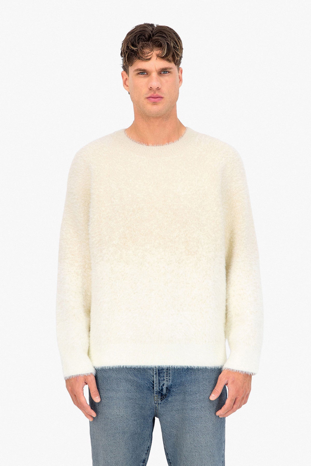 Fluffy Knit Pullover Grey Beige