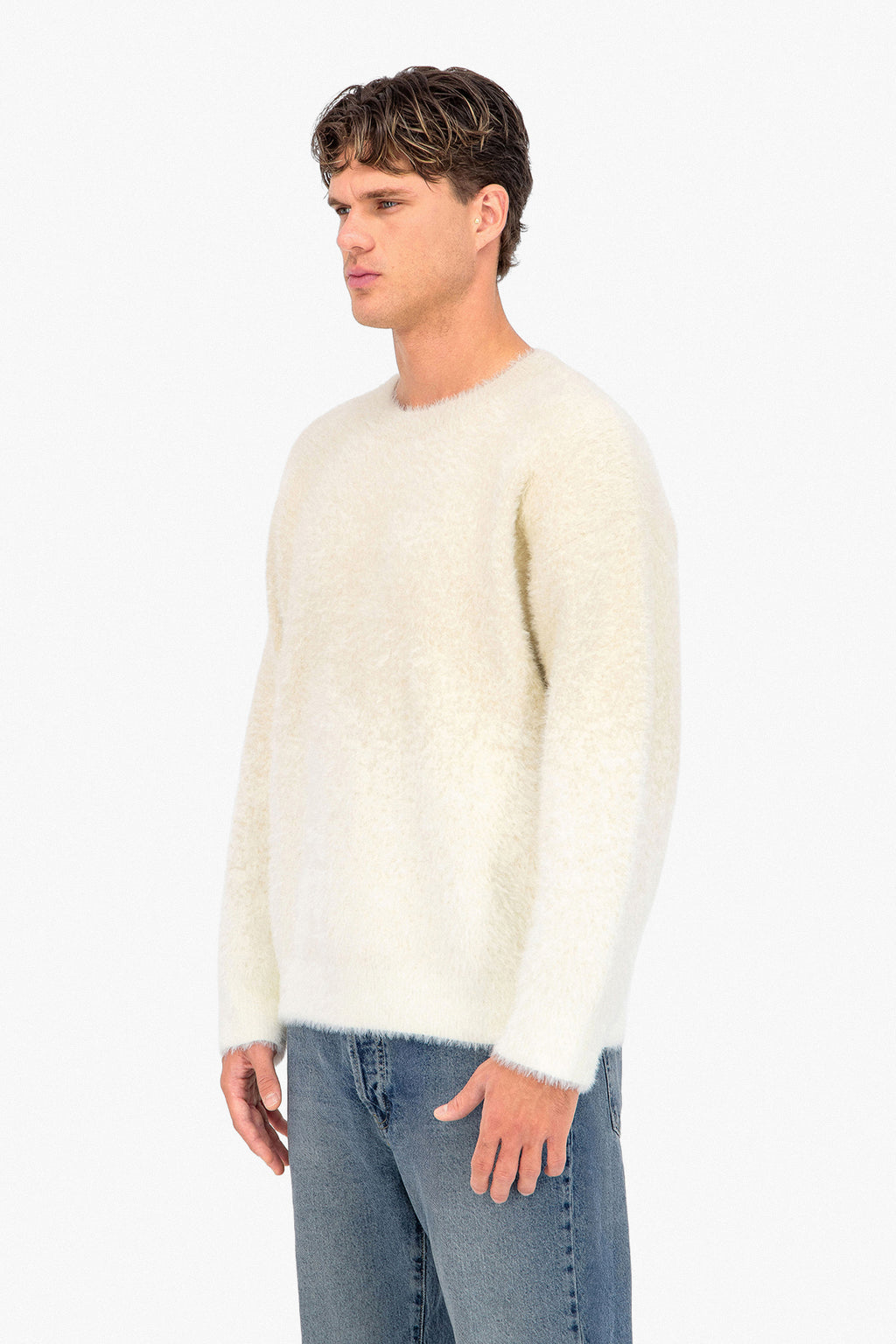Fluffy Knit Pullover Grey Beige