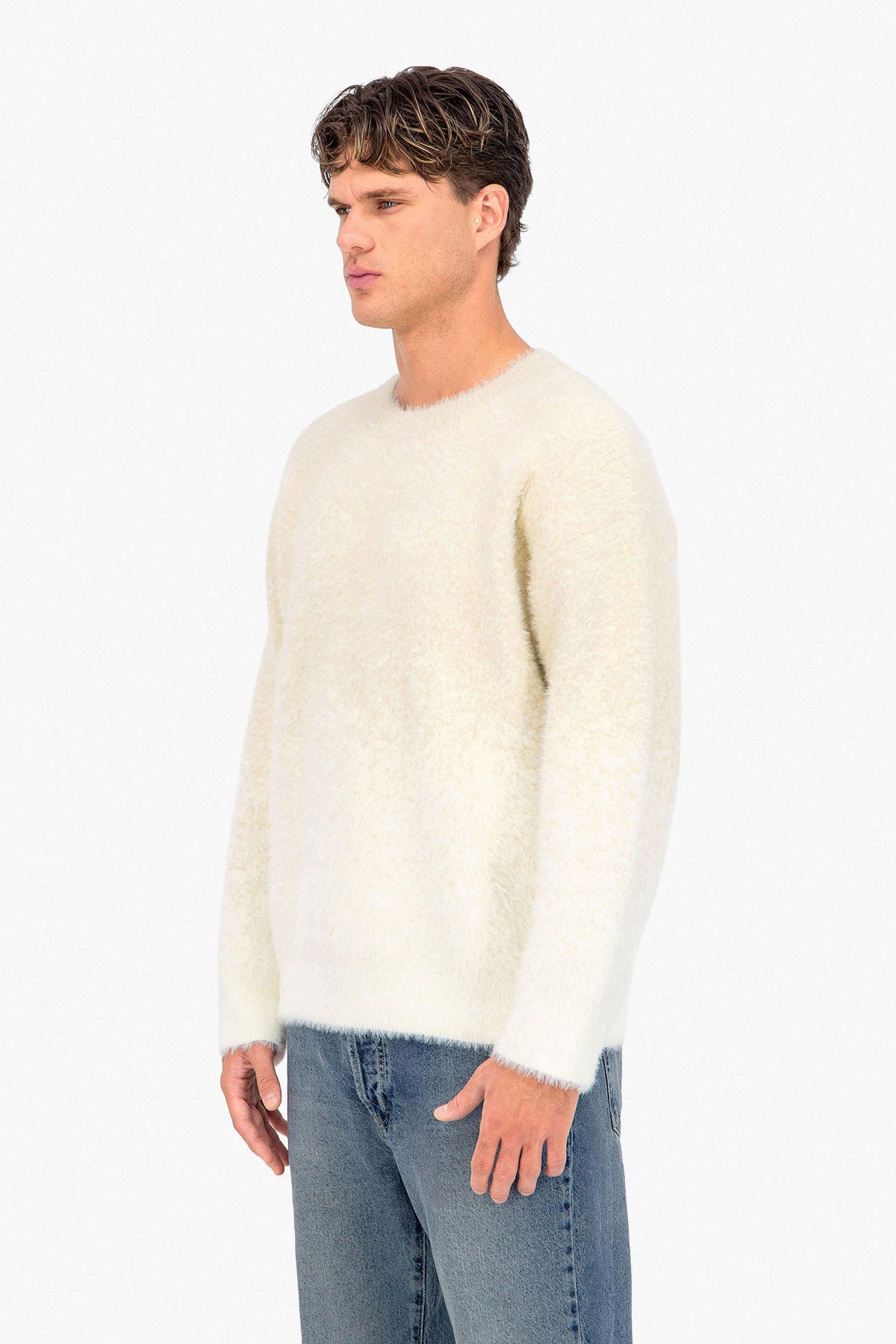 Fluffy Knit Pullover Grey Beige