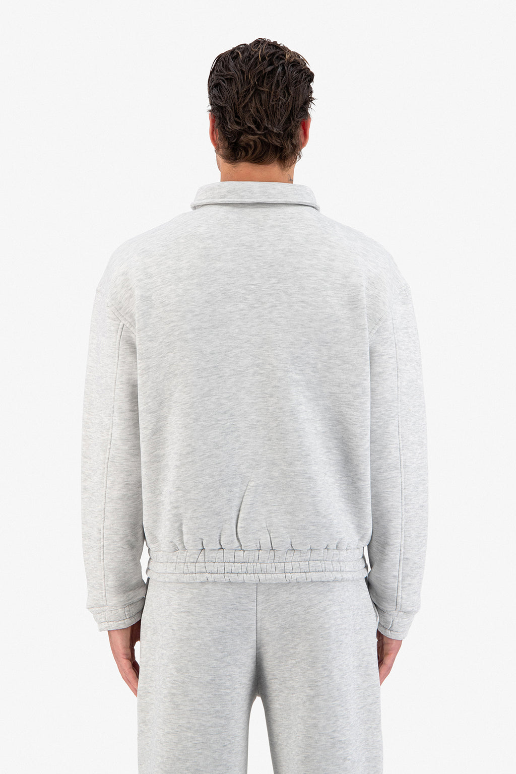 Neoprene Effect Zipper Hoodie Blanc Gris