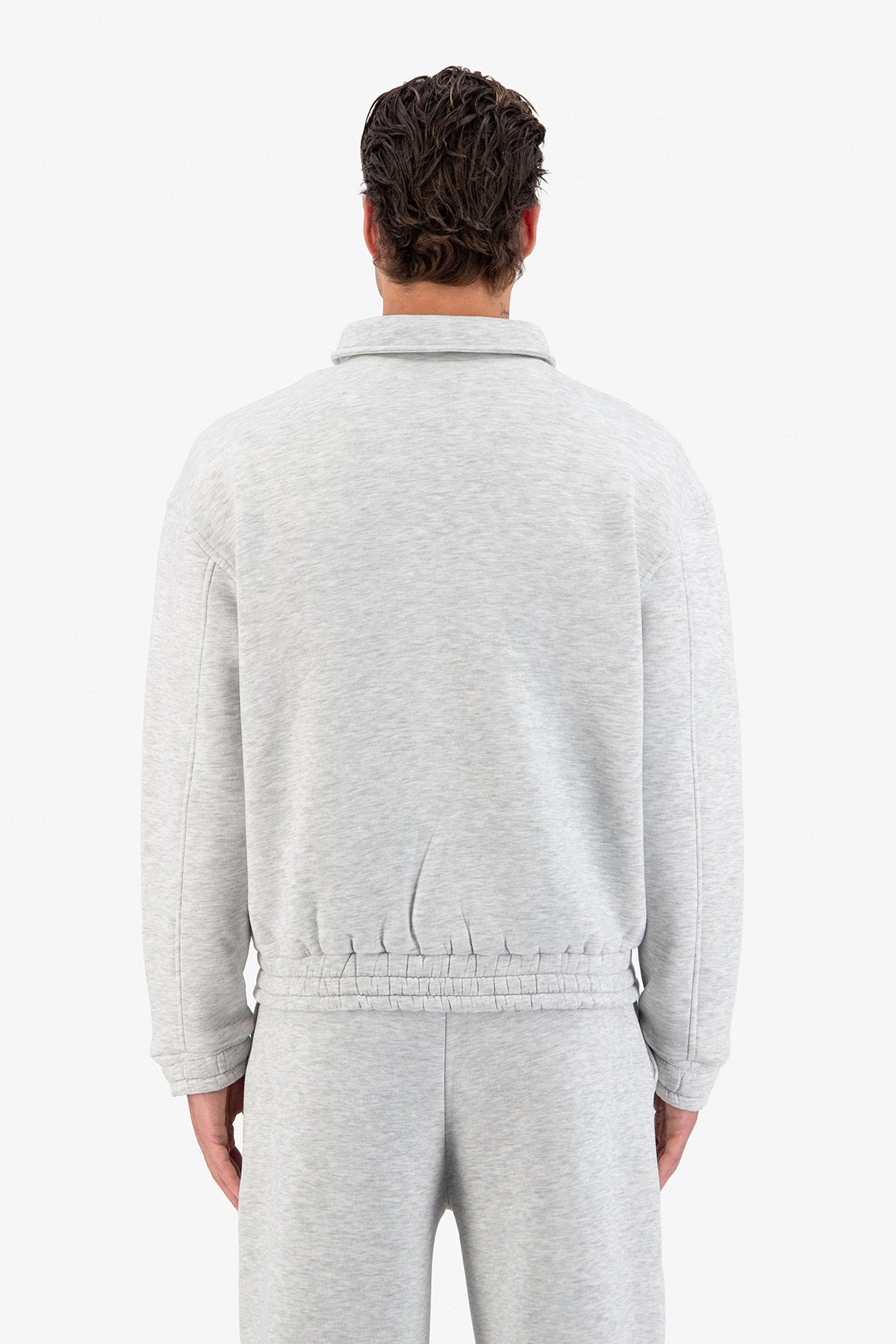 Neoprene Effect Zipper Hoodie Blanc Gris