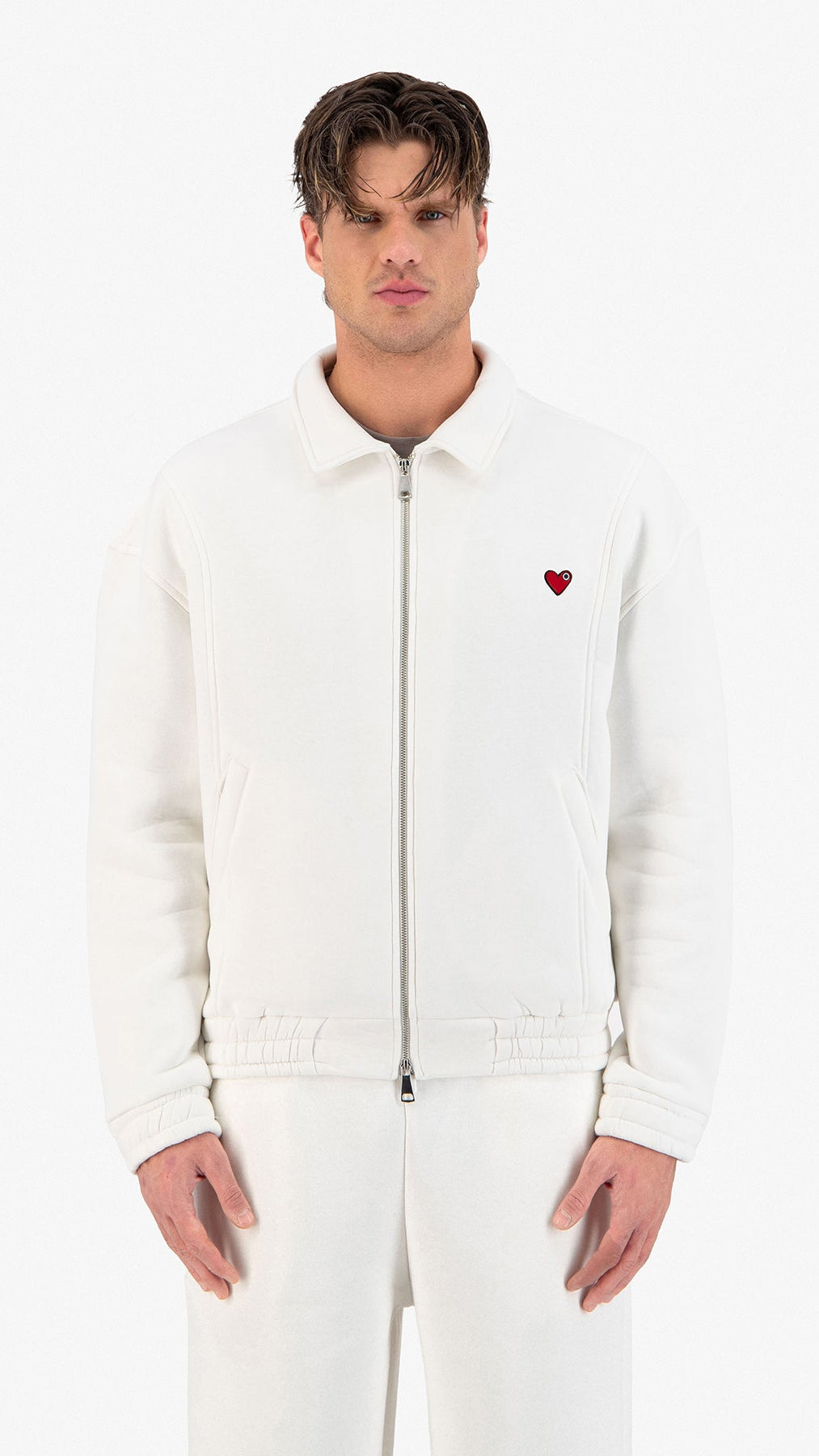 Neoprene Effect Zipper Hoodie Blanc