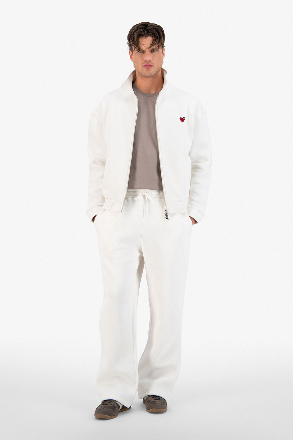 Neoprene Effect Zipper Hoodie Blanc