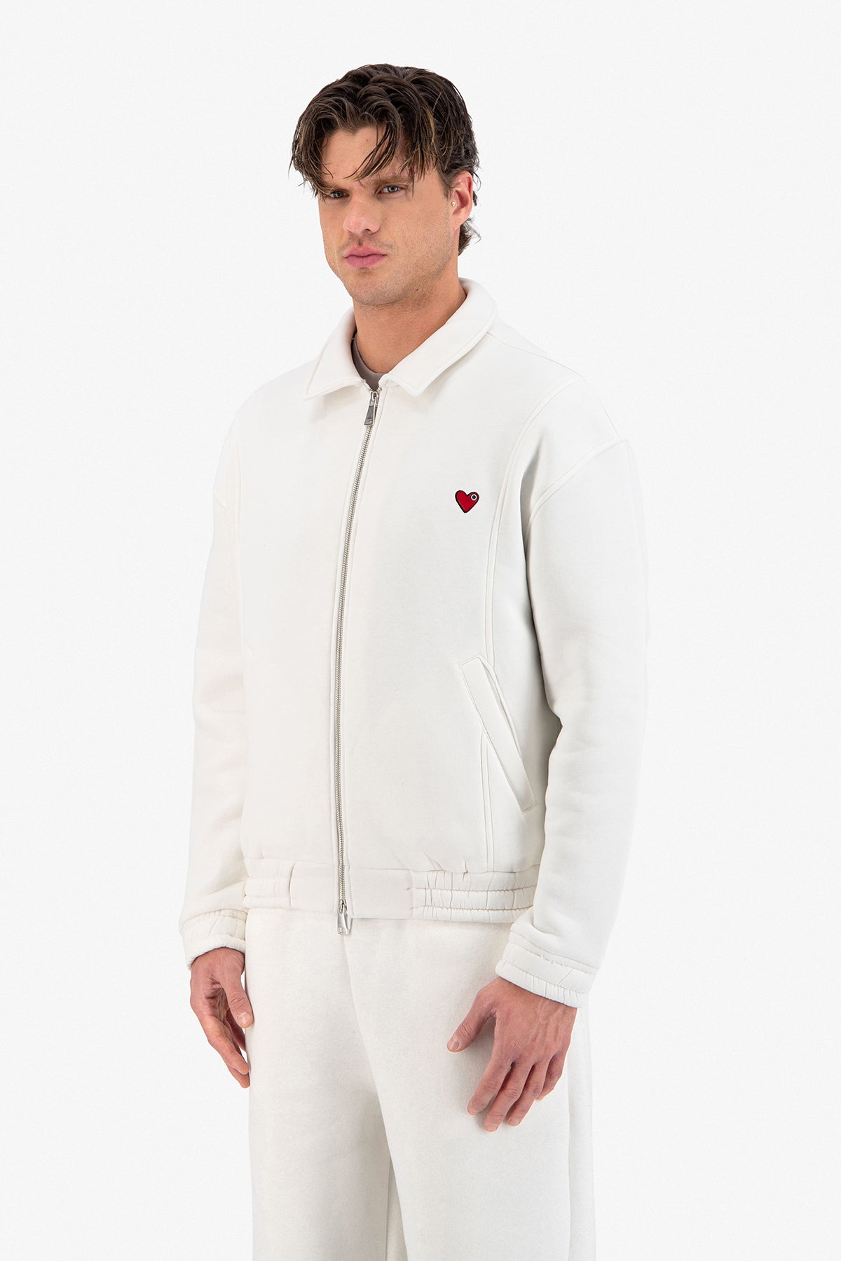 Neoprene Effect Zipper Hoodie Blanc