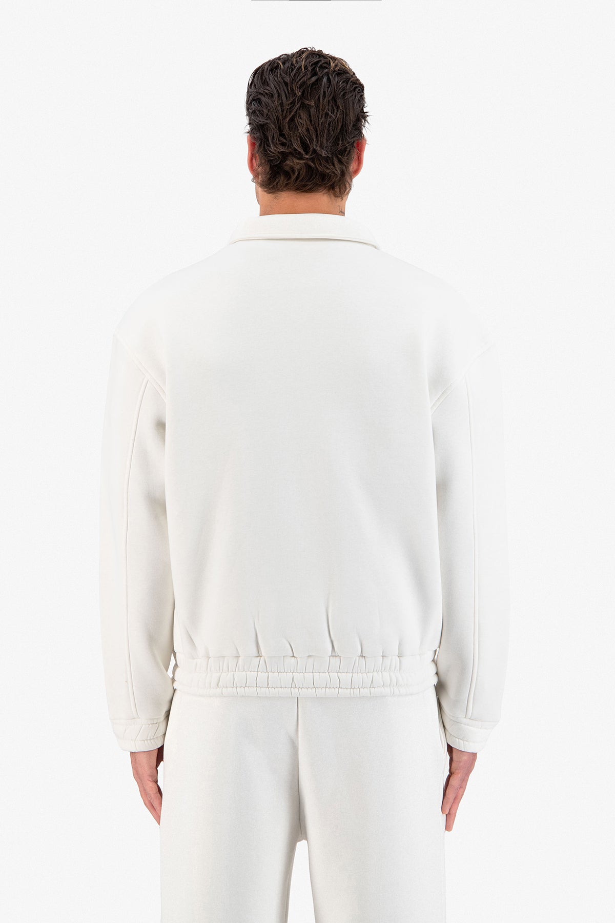 Neoprene Effect Zipper Hoodie Blanc