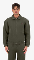 Neoprene Effect Zipper Hoodie Kaki