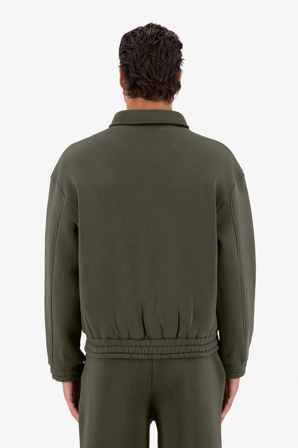Neoprene Effect Zipper Hoodie Kaki