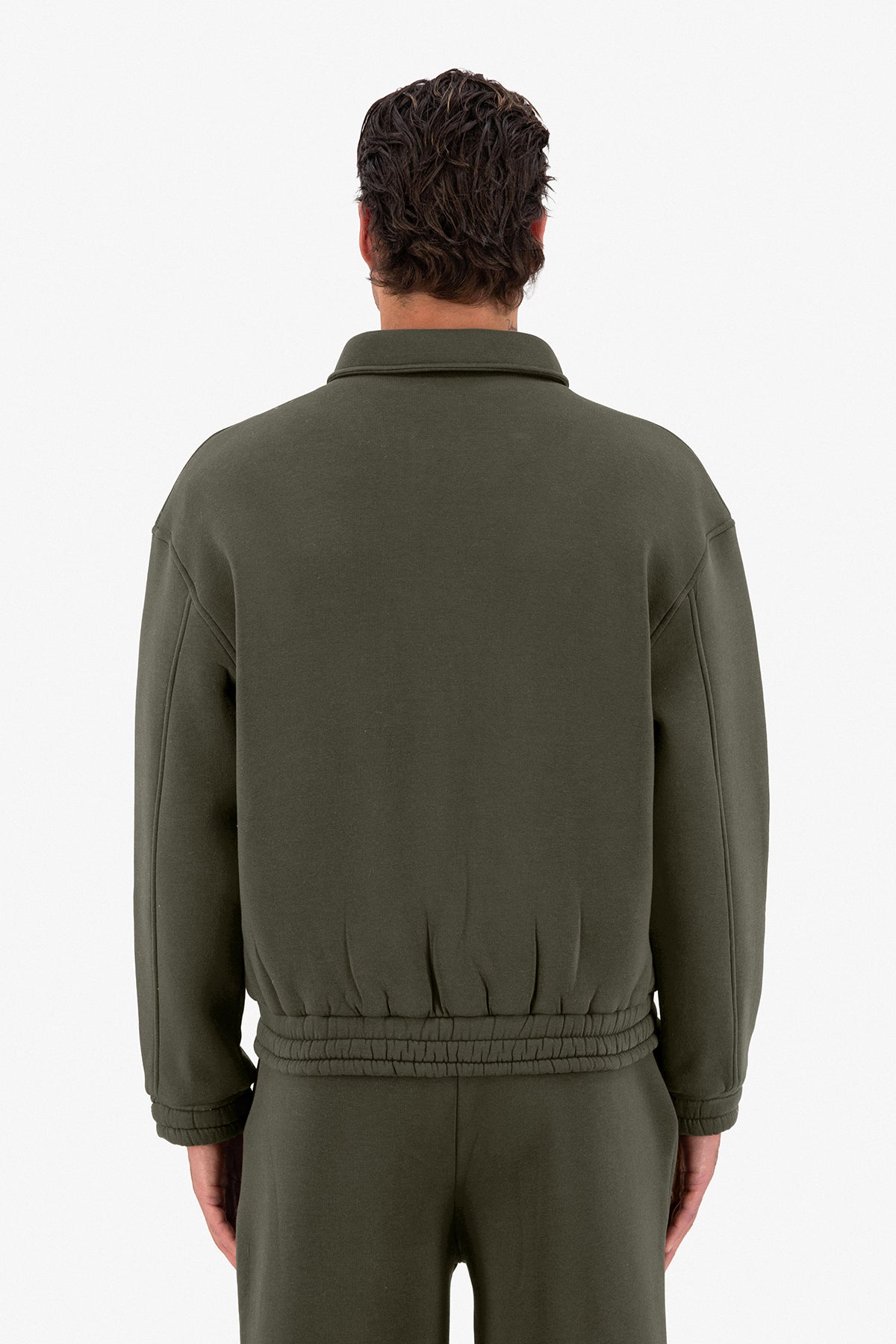 Neoprene Effect Zipper Hoodie Kaki